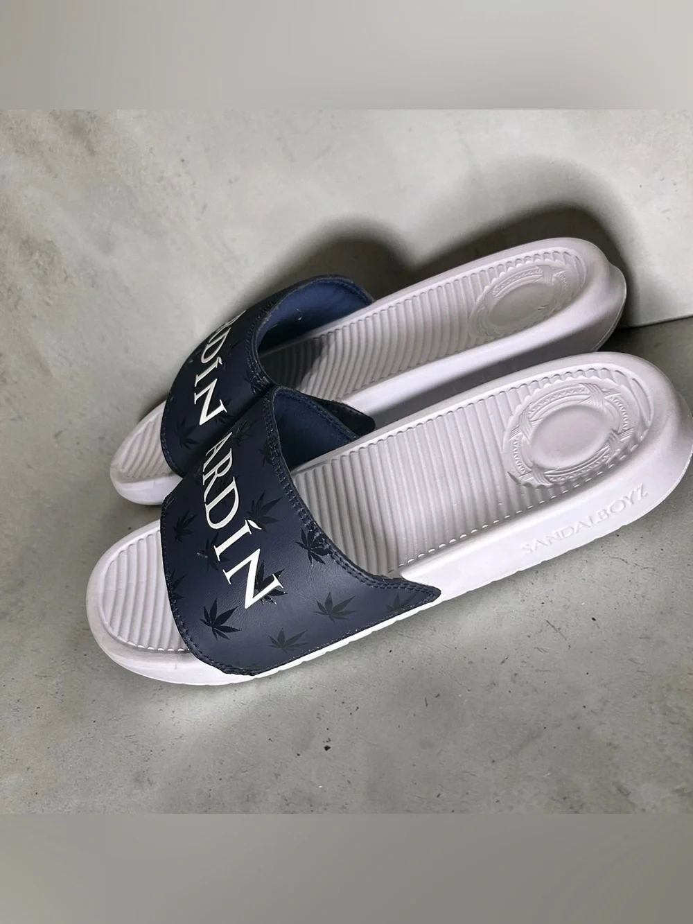 JARDÍN APPAREL Men’s Blue Leaf Slides Collaboration with SANDALBOYZ